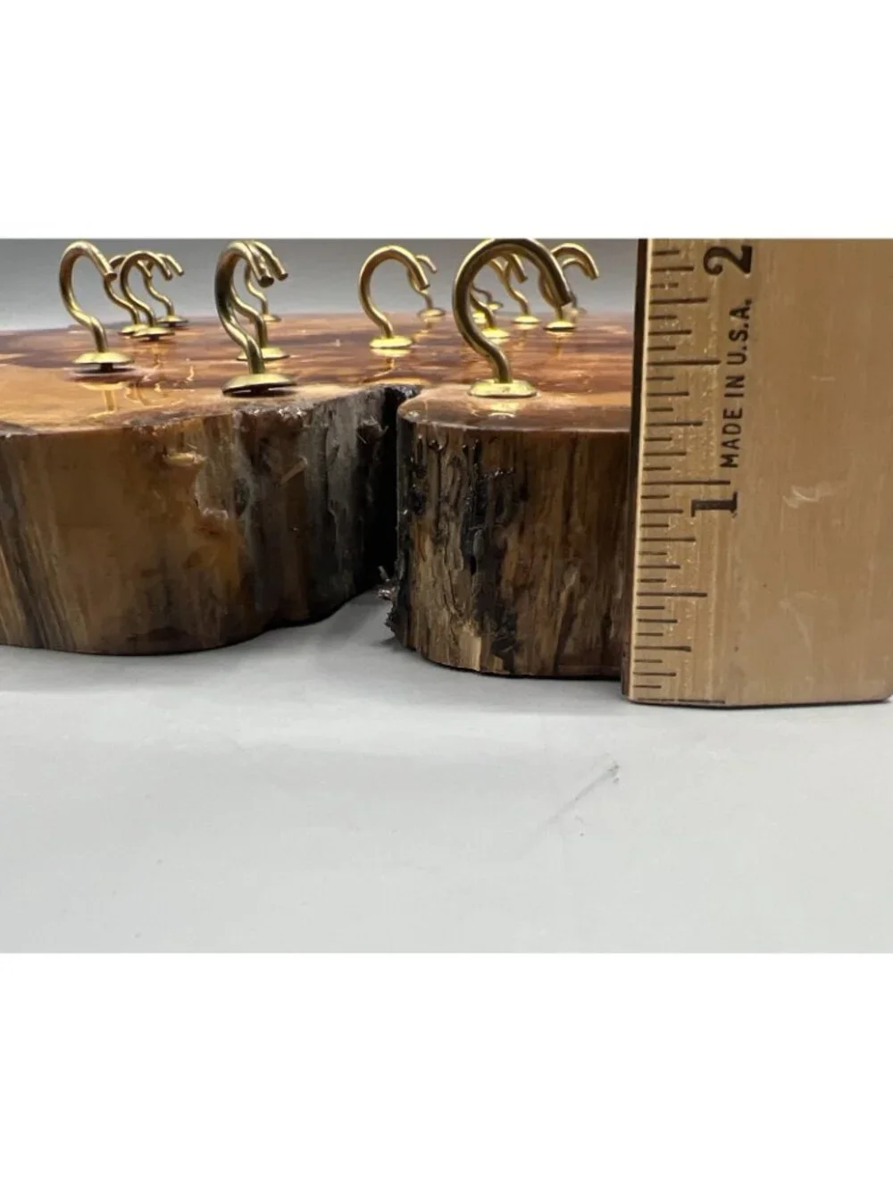 Rustic Natural Wood 15” Slab Hanging Jewelry Holder W/ 26 Hooks Decor Piece Vtg
